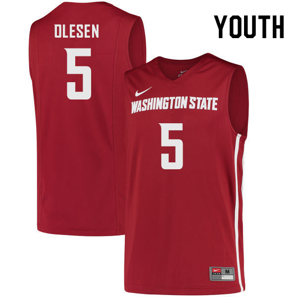 Youth #5 Ben Olesen Washington State Cougars College Basketball Jerseys Stitched Sale-Crimson